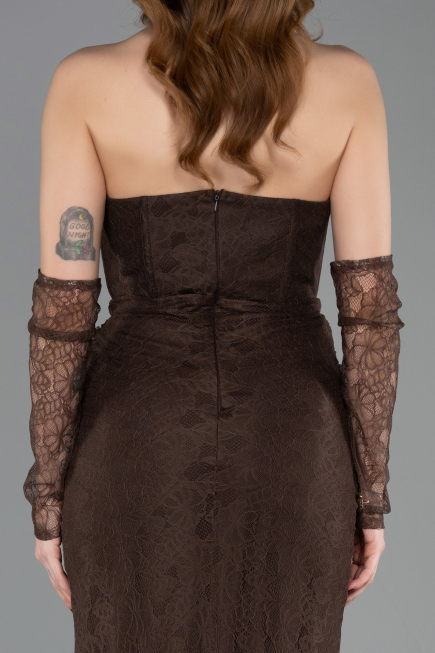 Long Brown Dantelle Evening Dress ABU5817