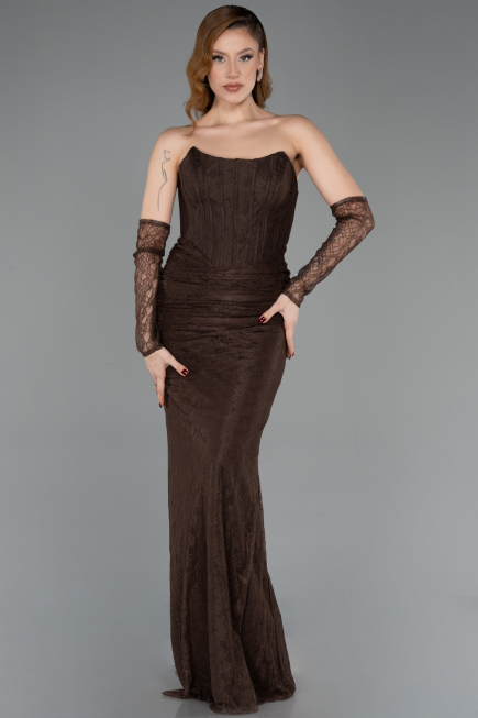 Long Brown Dantelle Evening Dress ABU5817