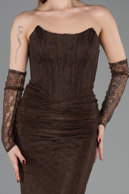 Long Brown Dantelle Evening Dress ABU5817