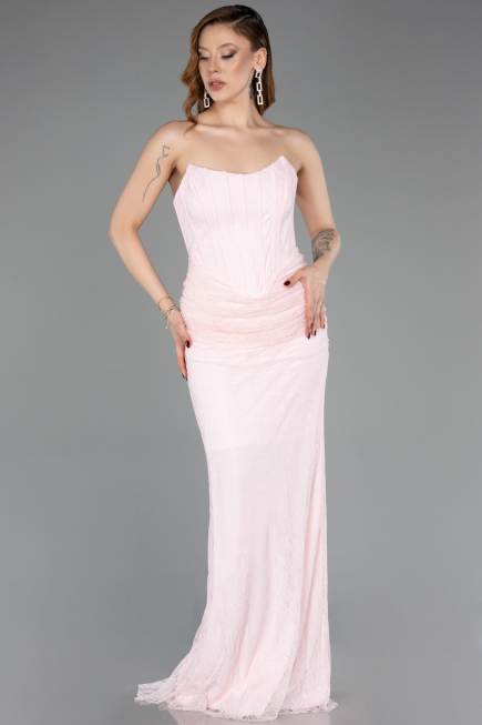 Long Powder Color Dantelle Evening Dress ABU5817