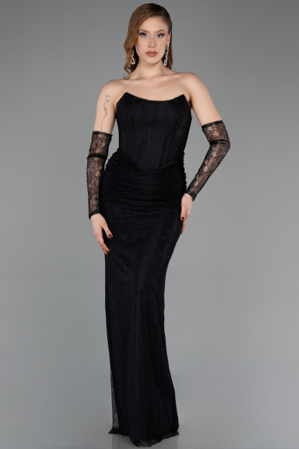 Long Black Dantelle Evening Dress ABU5817