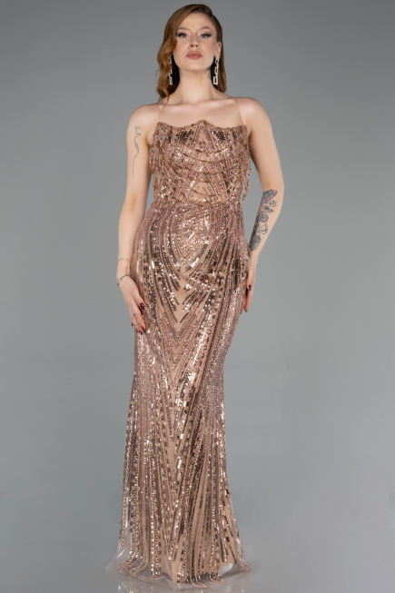 Long Copper Scaly Evening Dress ABU5828
