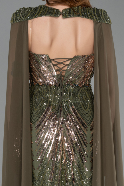 Long Olive Drab Scaly Evening Dress ABU5828
