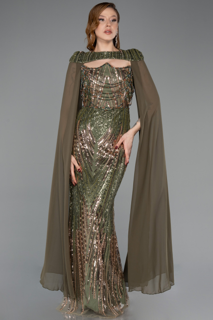 Long Olive Drab Scaly Evening Dress ABU5828