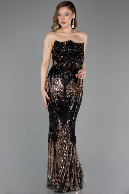 Long Black Scaly Evening Dress ABU5828