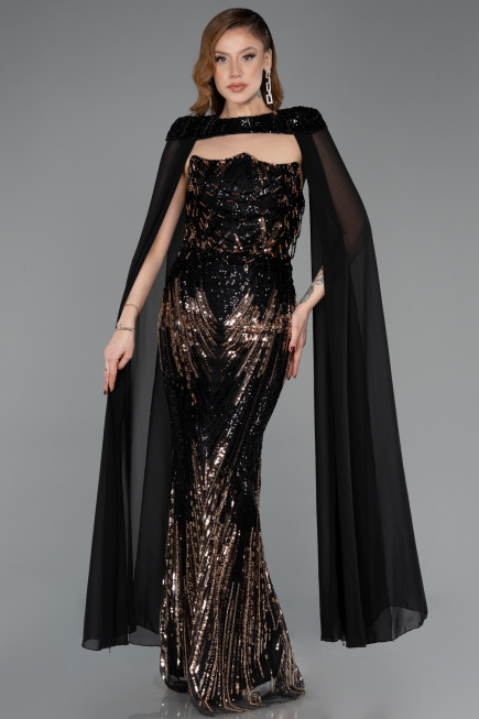 Long Black Scaly Evening Dress ABU5828
