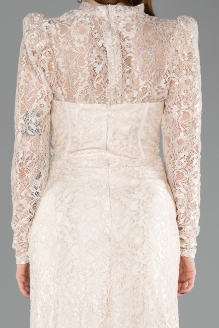 Long Beige Dantelle Evening Dress ABU5771