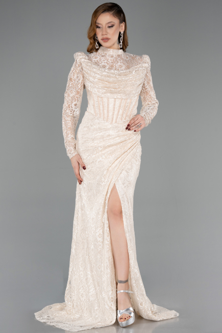 Long Beige Dantelle Evening Dress ABU5771