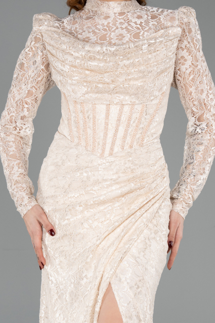 Long Beige Dantelle Evening Dress ABU5771