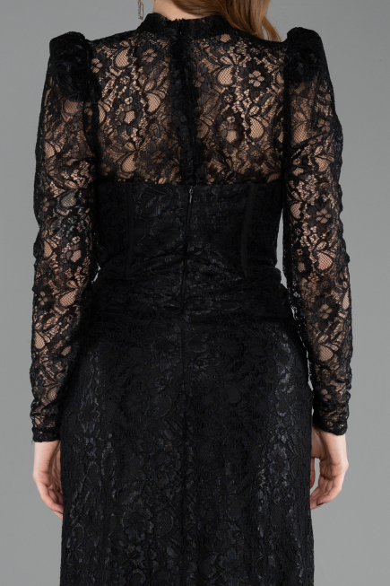 Long Black Dantelle Evening Dress ABU5771