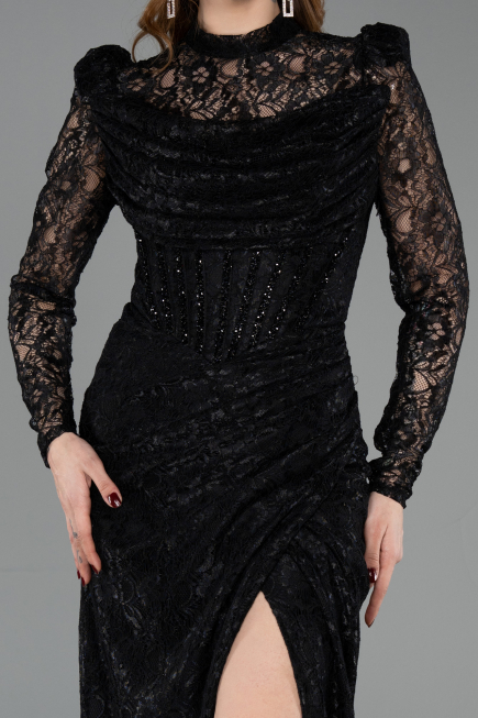 Long Black Dantelle Evening Dress ABU5771