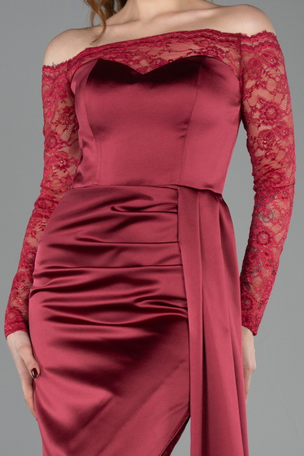 Burgundy Long Satin Mermaid Evening Gown ABU5641