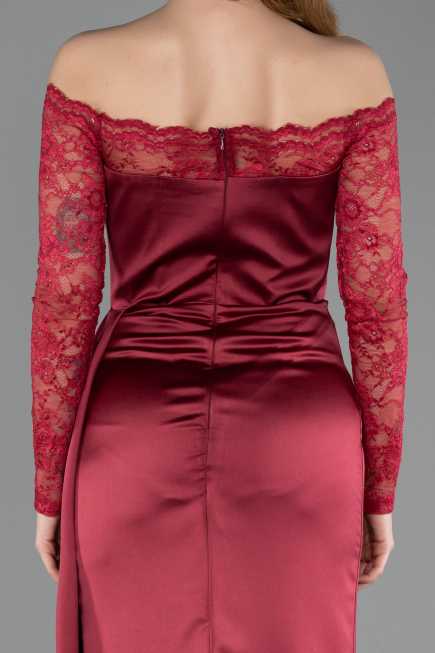 Burgundy Long Satin Mermaid Evening Gown ABU5641