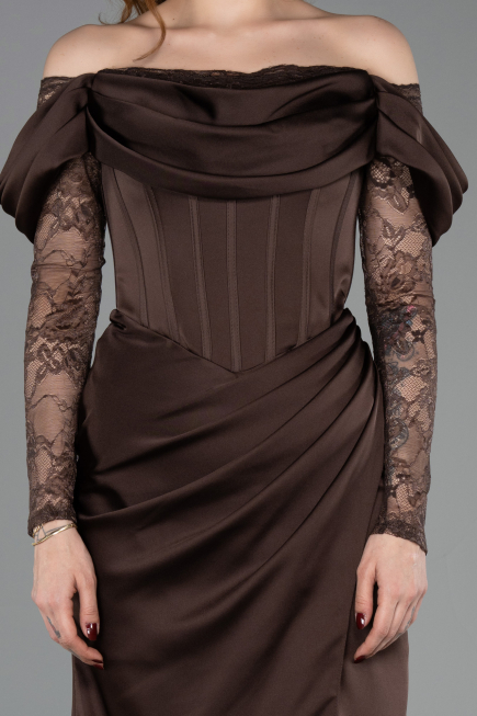 Long Brown Satin Evening Dress ABU5829