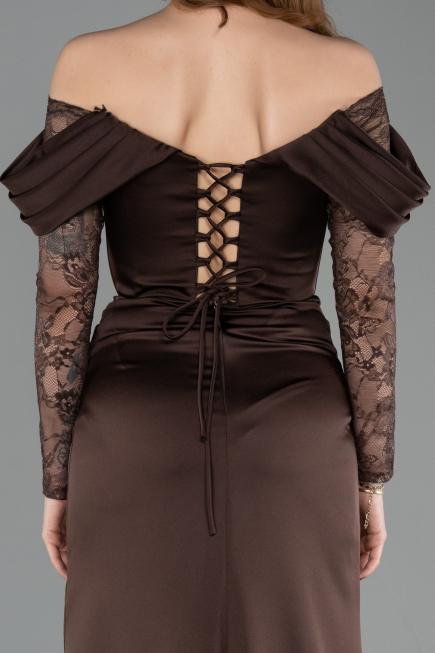 Long Brown Satin Evening Dress ABU5829