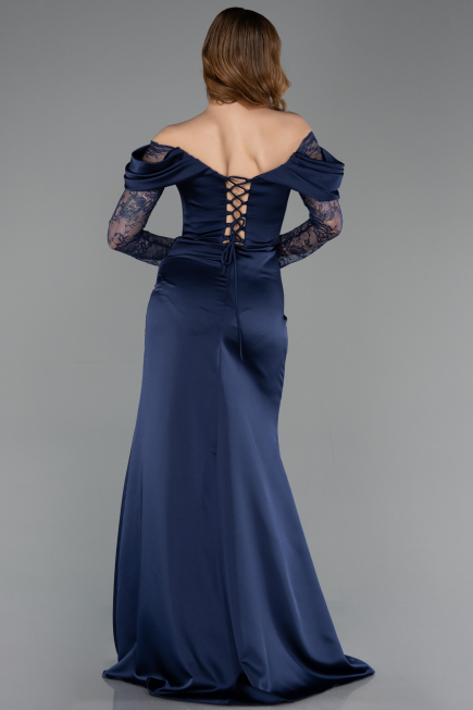 Long Navy Blue Satin Evening Dress ABU5829