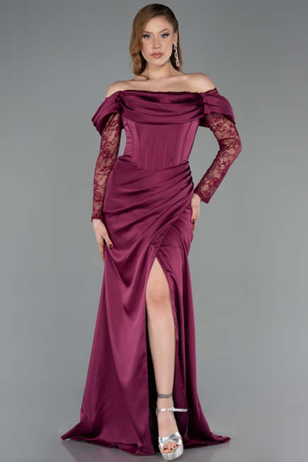 Long Plum Satin Evening Dress ABU5829