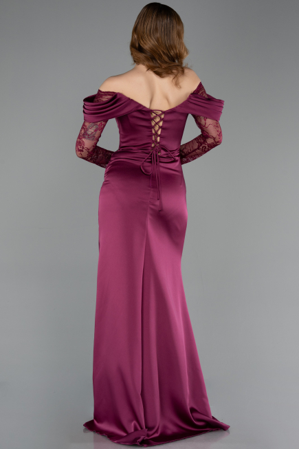 Long Plum Satin Evening Dress ABU5829