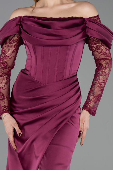 Long Plum Satin Evening Dress ABU5829