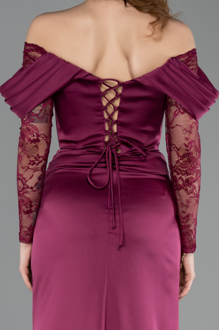 Long Plum Satin Evening Dress ABU5829