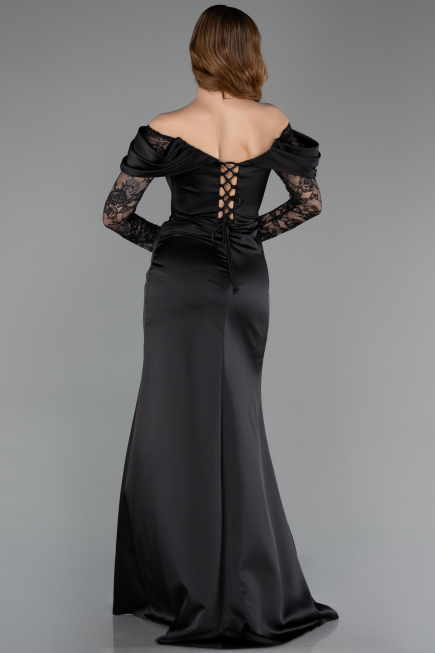 Long Black Satin Evening Dress ABU5829