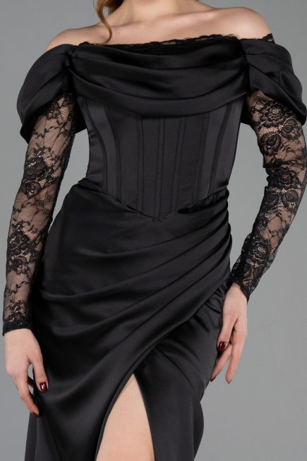 Long Black Satin Evening Dress ABU5829
