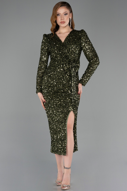 Midi Olive Drab Scaly Cocktail Dress ABK2543