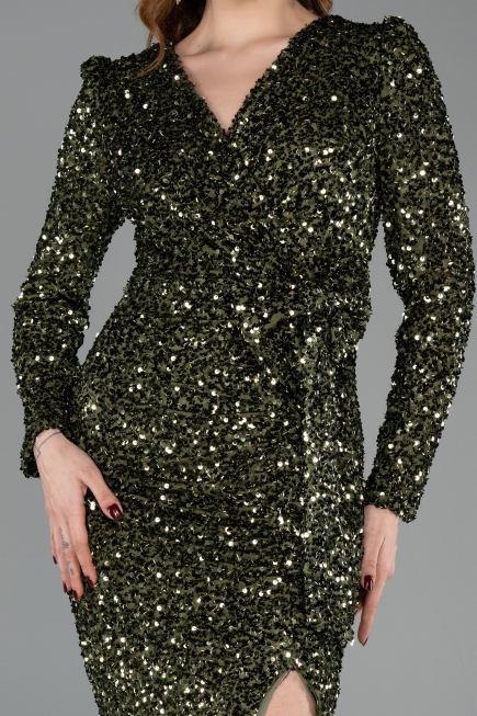Midi Olive Drab Scaly Cocktail Dress ABK2543