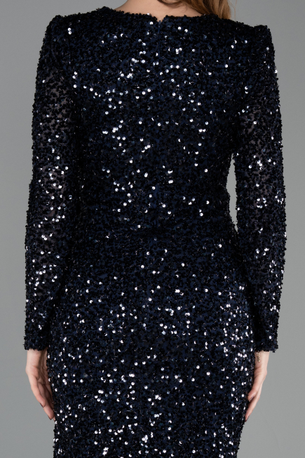 Midi Navy Blue Scaly Cocktail Dress ABK2543