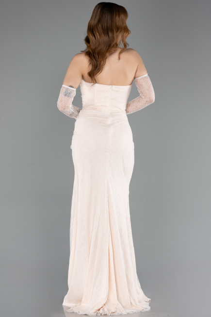 Beige Long Dantelle Evening Dress ABU5603
