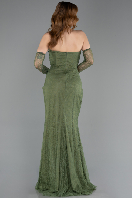 Olive Drab Long Dantelle Evening Dress ABU5603