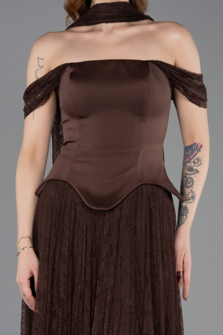 Long Brown Dantelle Evening Dress ABU5799