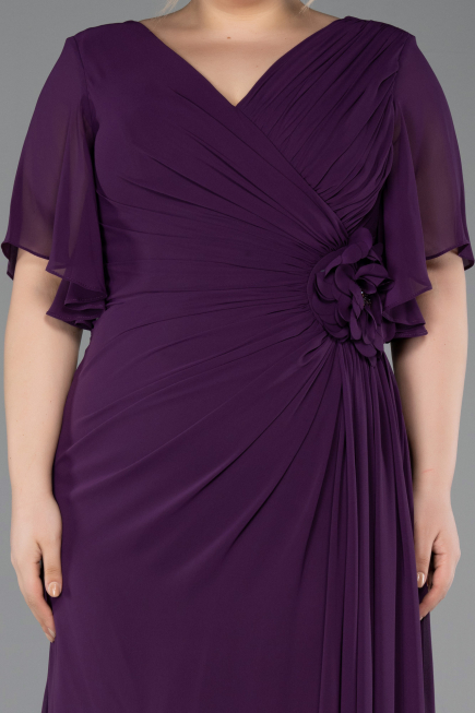 Plum Long Chiffon Plus Size Evening Dress ABU4911