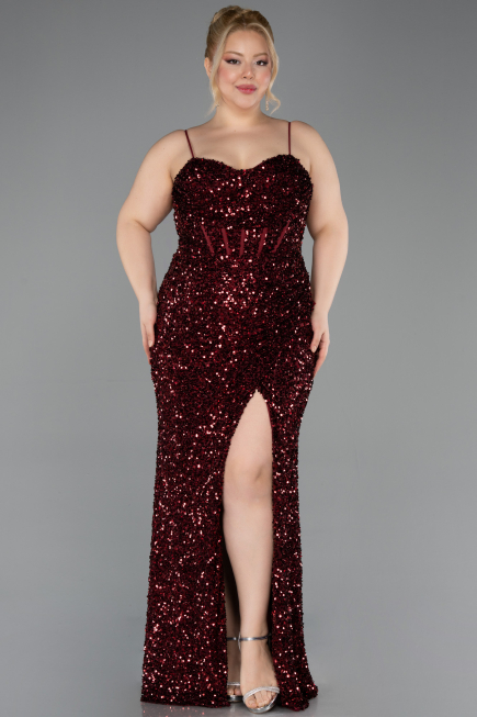 Long Burgundy Scaly Plus Size Evening Dress ABU5818