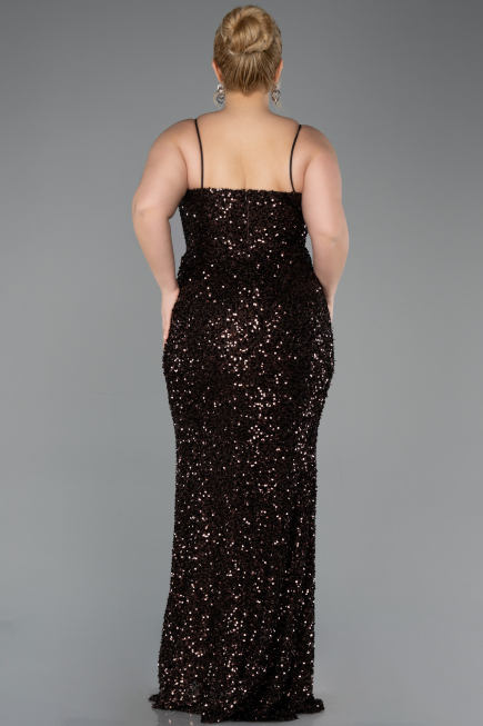 Long Brown Scaly Plus Size Evening Dress ABU5818
