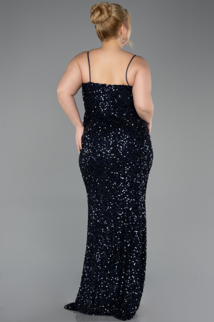 Long Navy Blue Scaly Plus Size Evening Dress ABU5818