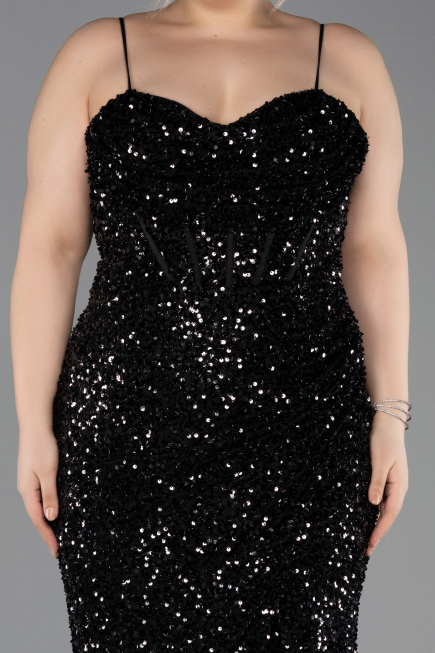 Long Black Scaly Plus Size Evening Dress ABU5818