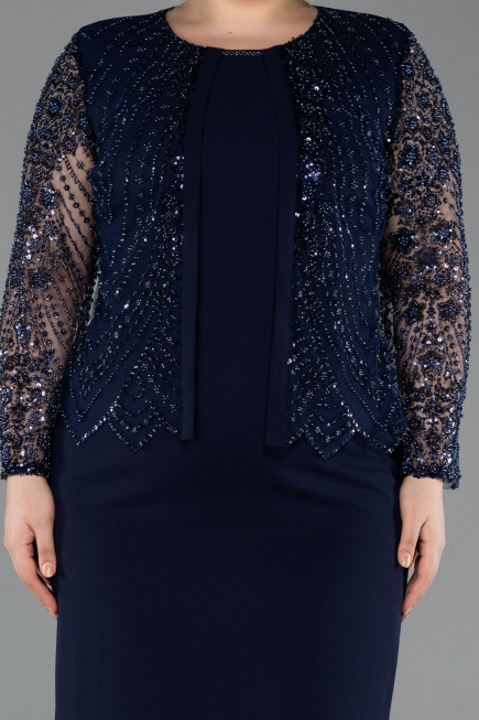 Midi Navy Blue Plus Size Evening Dress ABK2418