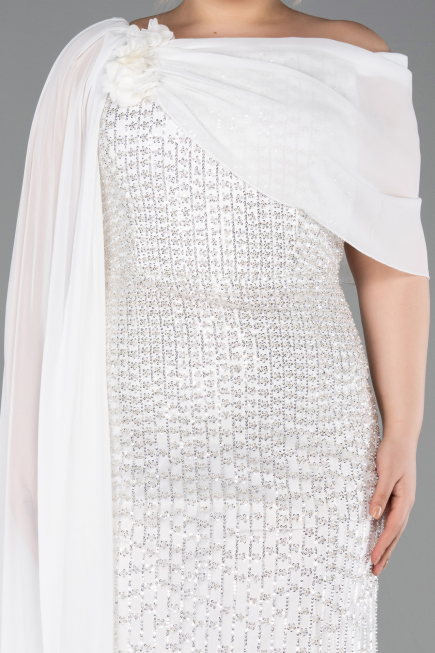 Long White Beaded Plus Size Evening Dress ABU5819