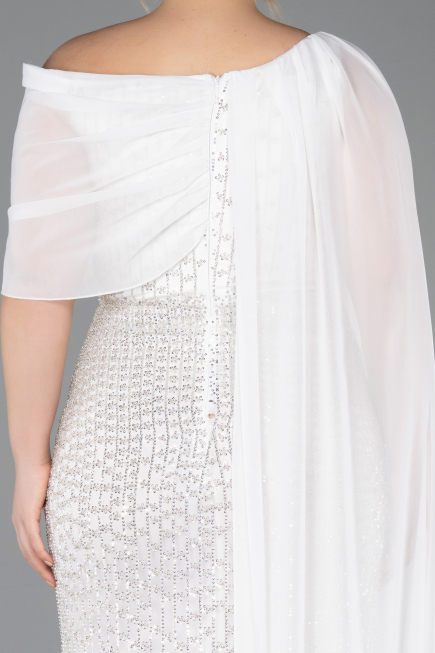 Long White Beaded Plus Size Evening Dress ABU5819