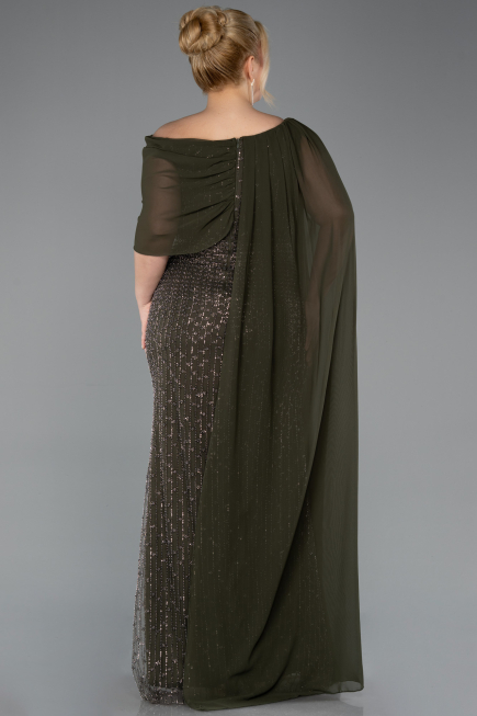 Long Olive Drab Beaded Plus Size Evening Dress ABU5819