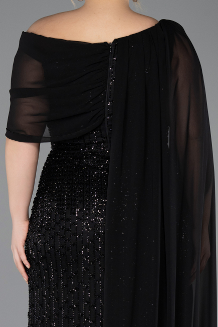 Long Black Beaded Plus Size Evening Dress ABU5819