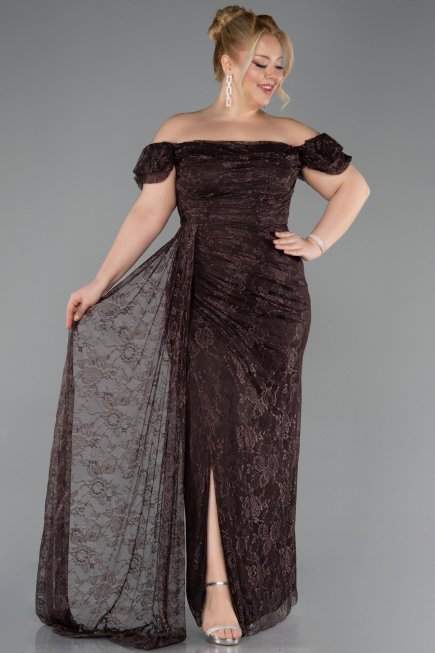 Long Brown Dantelle Plus Size Evening Dress ABU5729