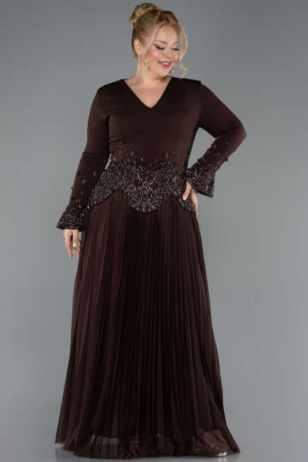 Long Brown Plus Size Evening Dress ABU5848