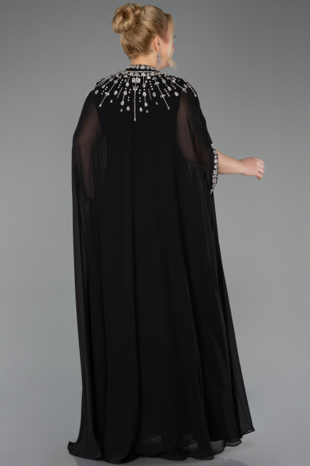 Long Black Chiffon Plus Size Evening Gown ABU5845