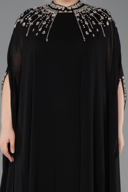 Long Black Chiffon Plus Size Evening Gown ABU5845
