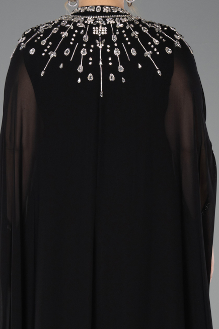 Long Black Chiffon Plus Size Evening Gown ABU5845