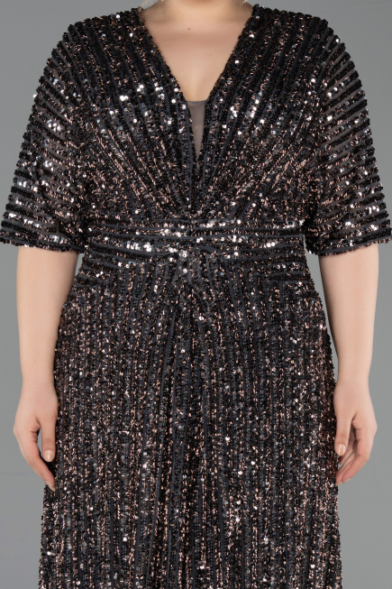 Long Anthracite Scaly Plus Size Evening Gown ABU5846