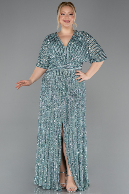 Long Mint Scaly Plus Size Evening Gown ABU5846