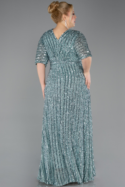 Long Mint Scaly Plus Size Evening Gown ABU5846